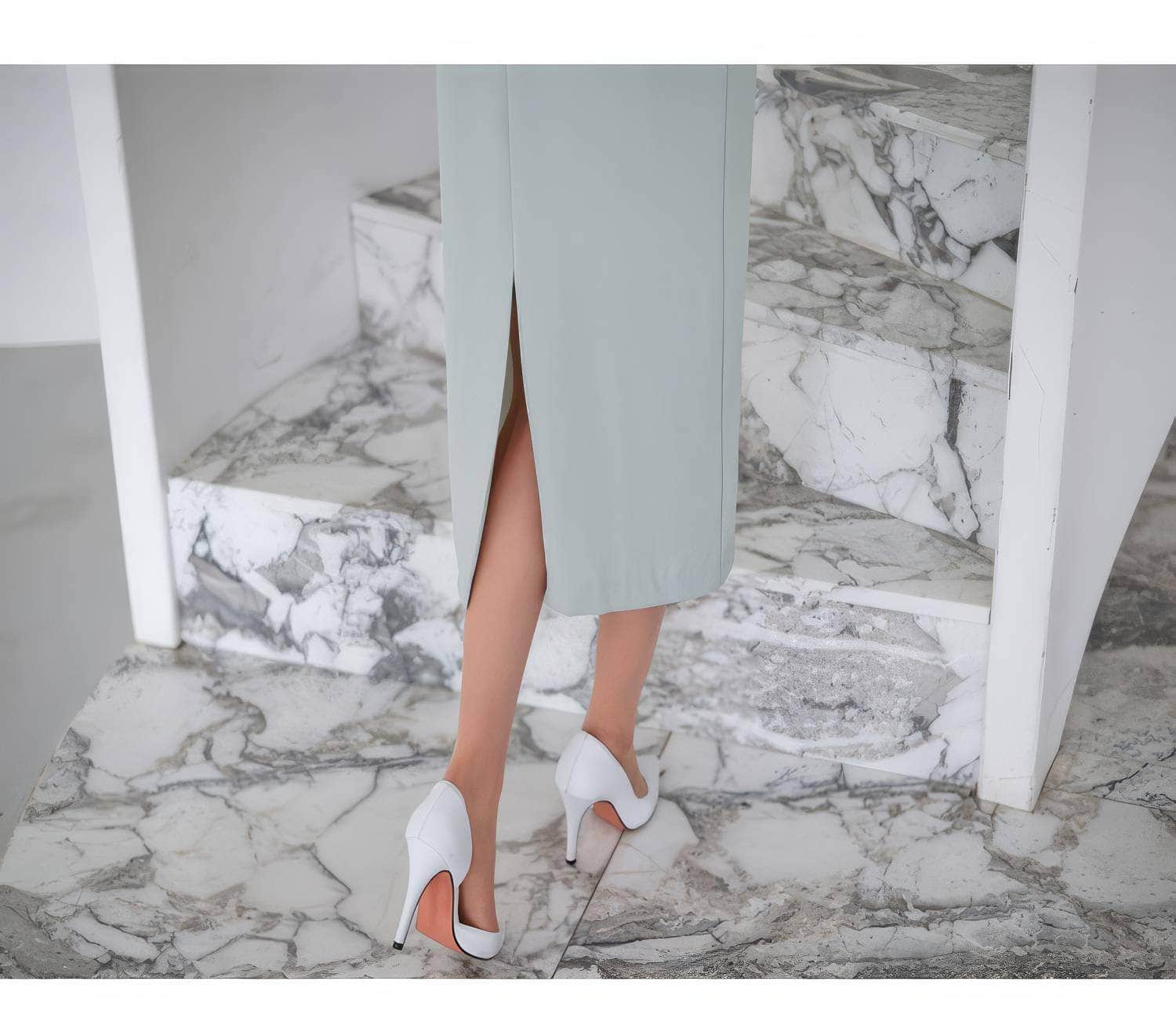 Metal Buckle Sash Detail Lantern Sleeves Dress