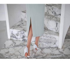 Metal Buckle Sash Detail Lantern Sleeves Dress