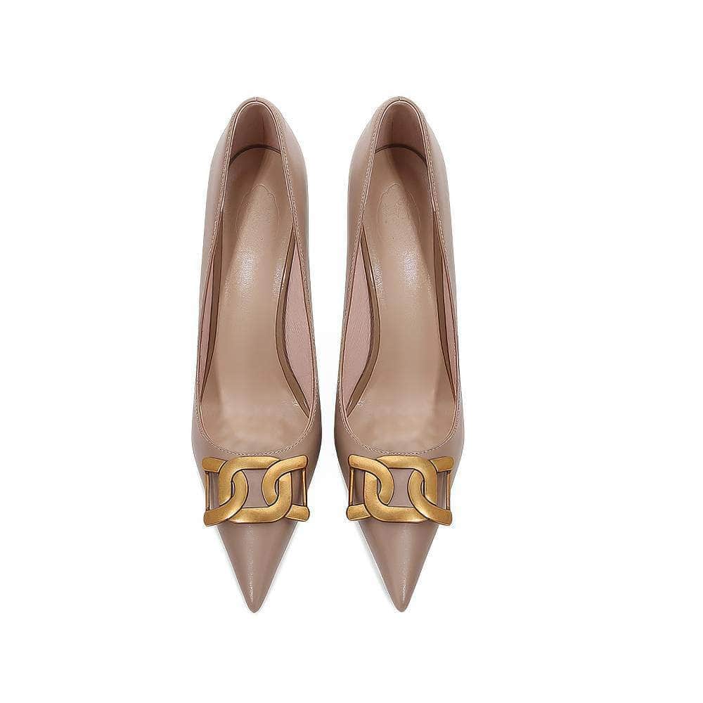 Metal Decorated Pointy Toe Court Heels