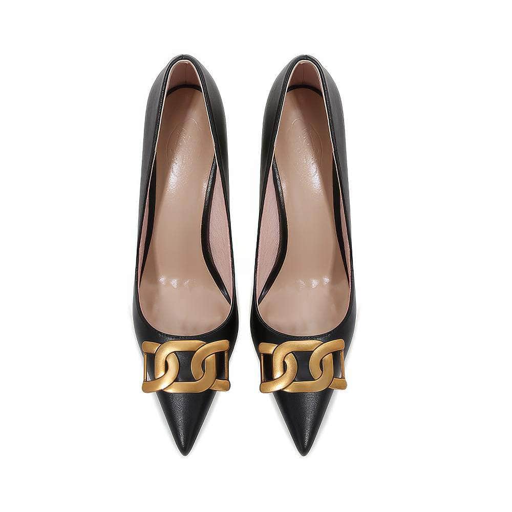 Metal Decorated Pointy Toe Court Heels