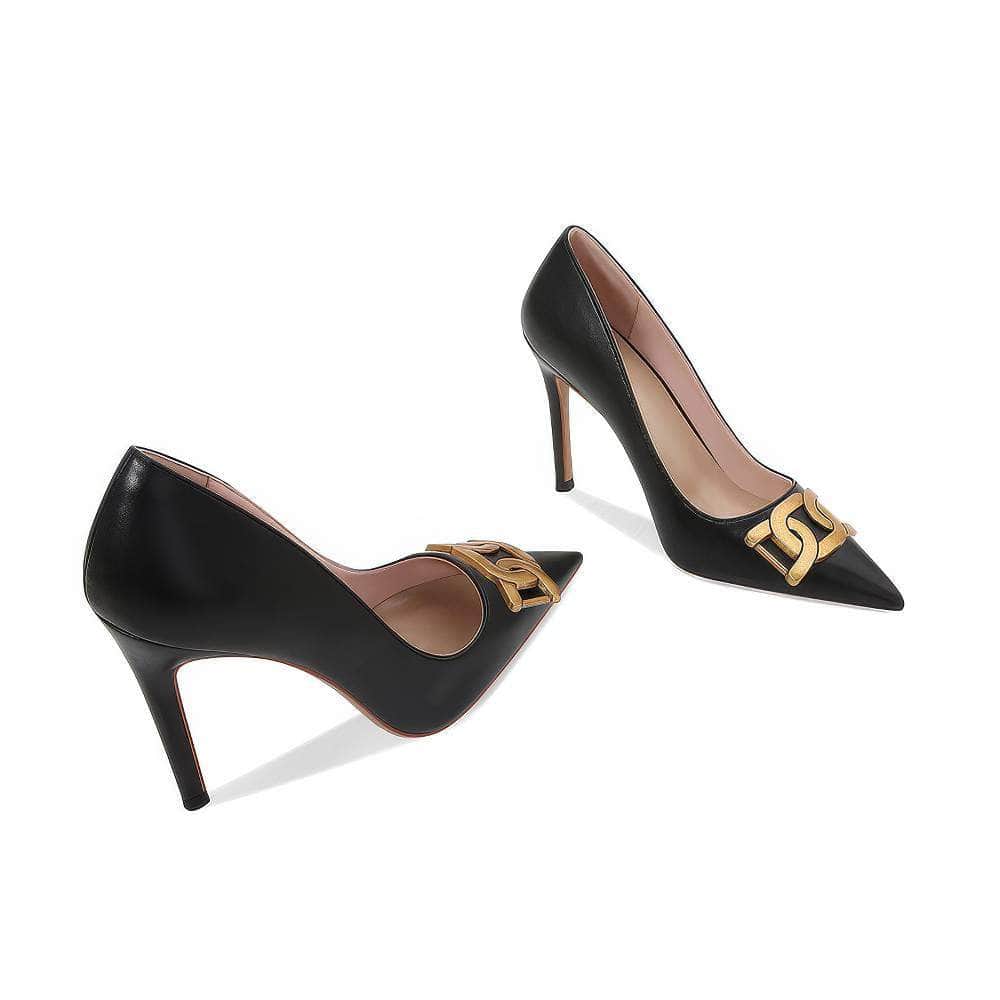 Metal Decorated Pointy Toe Court Heels