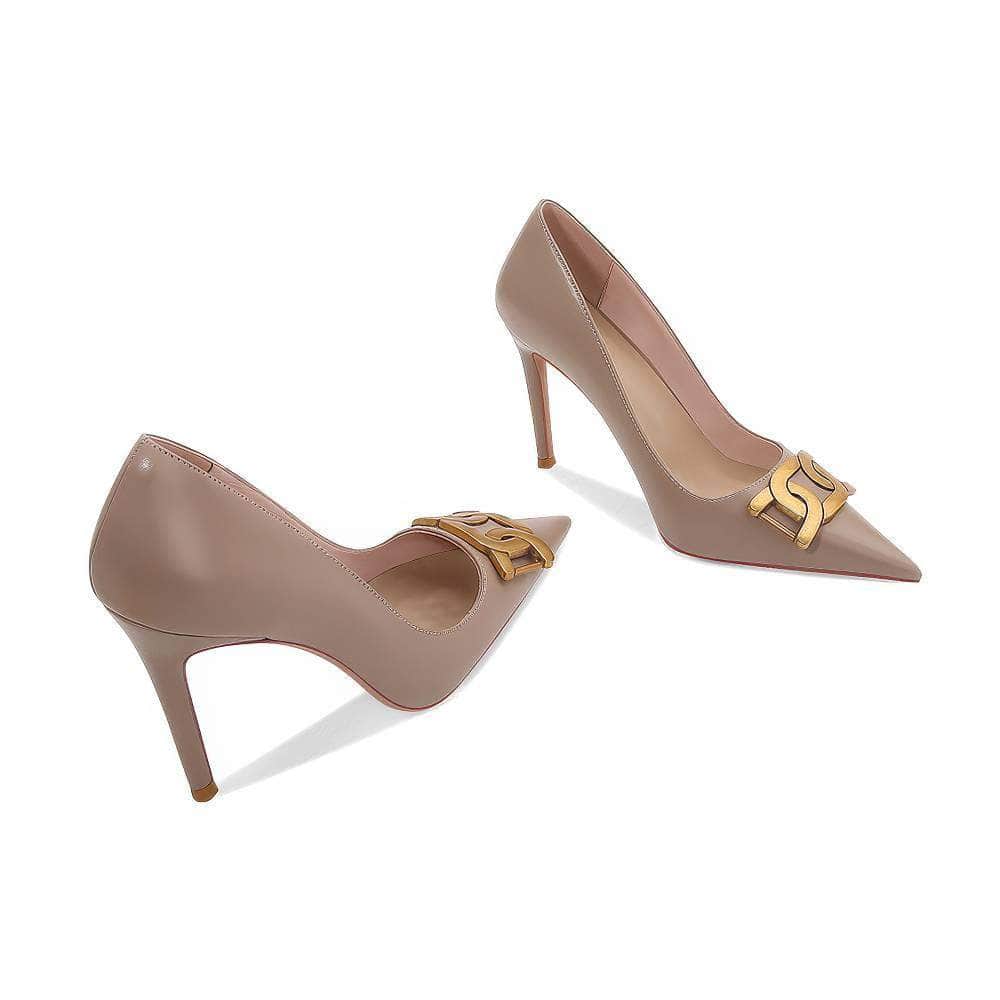 Metal Decorated Pointy Toe Court Heels