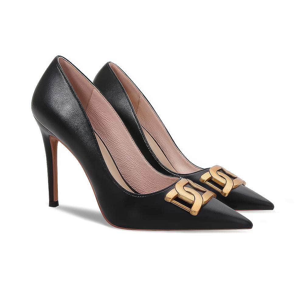 Metal Decorated Pointy Toe Court Heels EU 32 / Black / 6.5CM