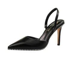 Metallic Ball Embellished Pointed Toe Open Back Heels