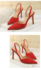 Metallic Ball Embellished Pointed Toe Open Back Heels