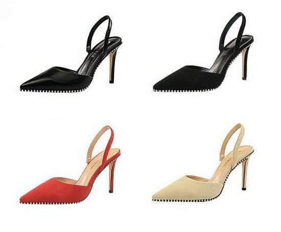 Metallic Ball Embellished Pointed Toe Open Back Heels