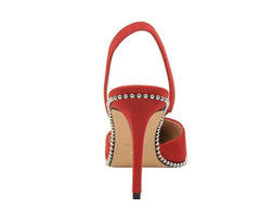 Metallic Ball Embellished Pointed Toe Open Back Heels