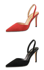 Metallic Ball Embellished Pointed Toe Open Back Heels