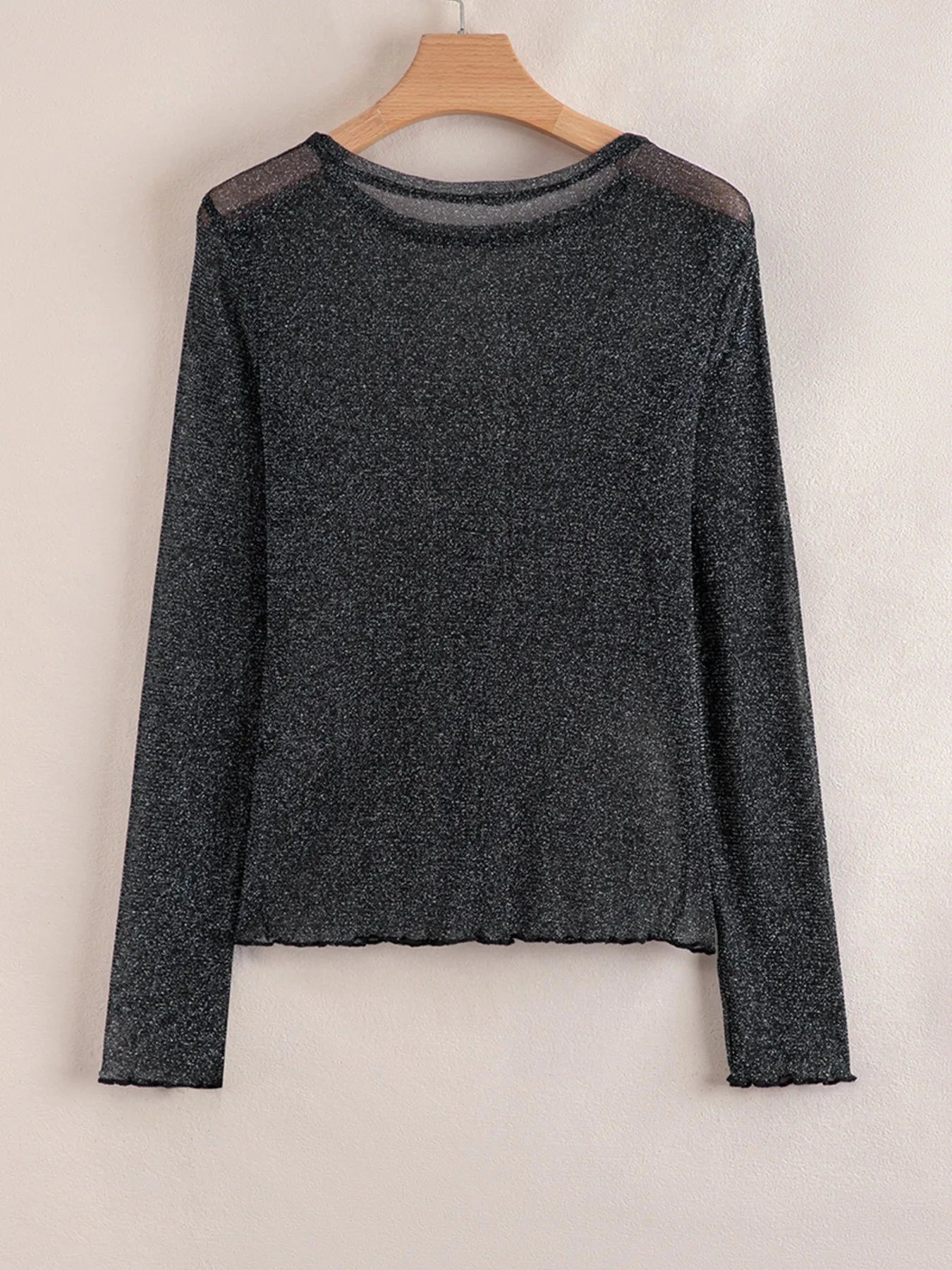 Metallic Glitter Mesh Long Sleeve Top