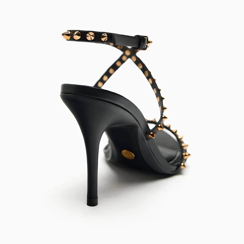 Mid Low Open Toes Stiletto Rivet Studded Heels