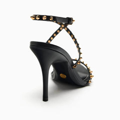 Mid Low Open Toes Stiletto Rivet Studded Heels