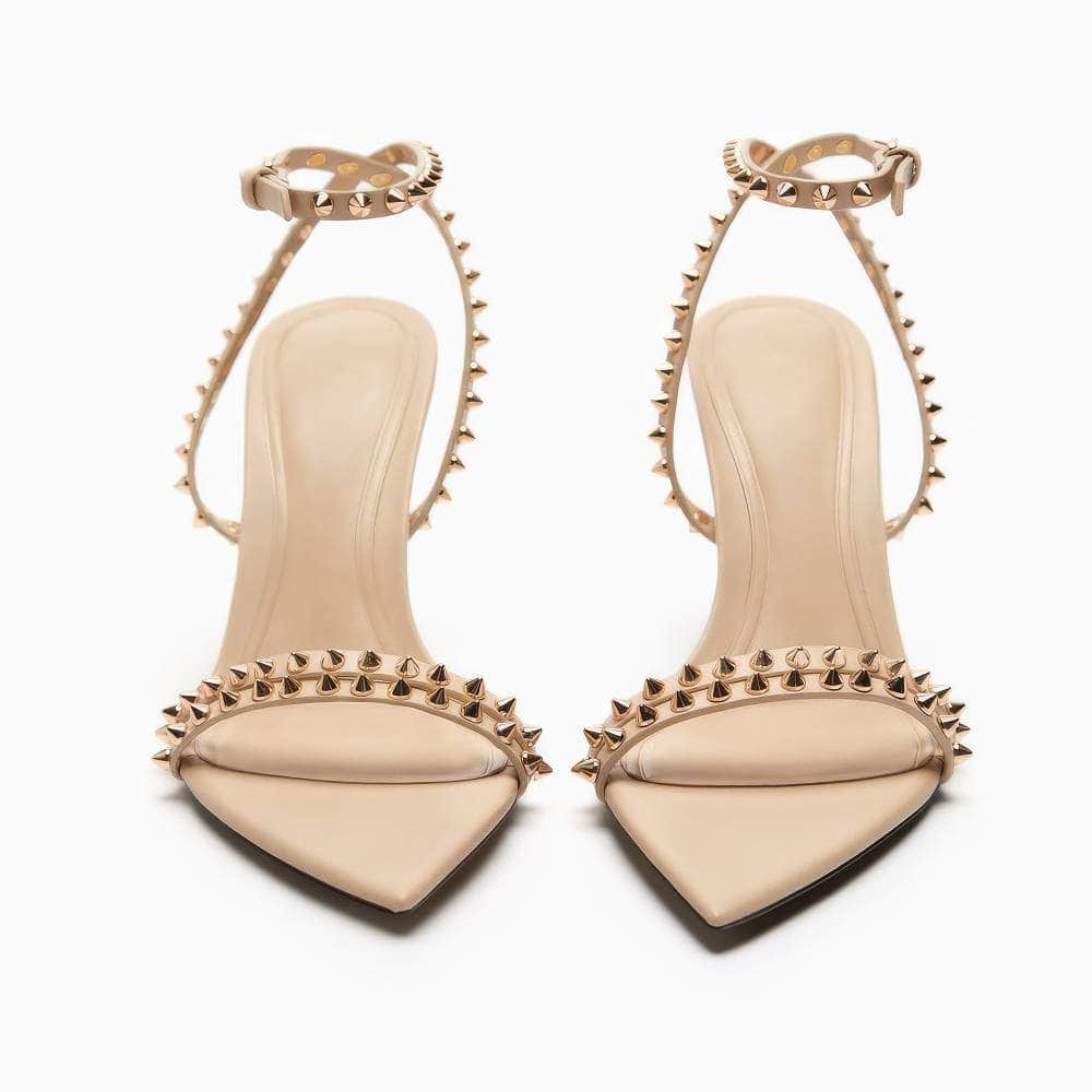 Mid Low Open Toes Stiletto Rivet Studded Heels