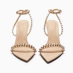 Mid Low Open Toes Stiletto Rivet Studded Heels