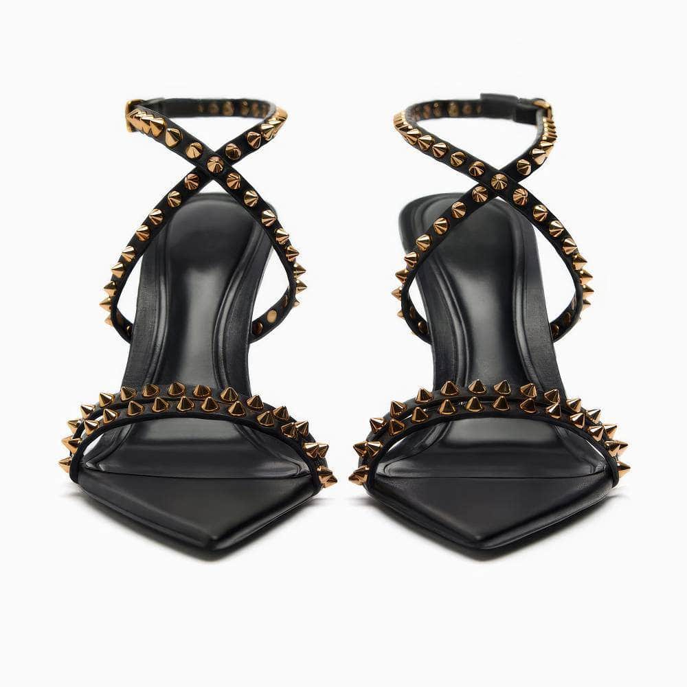 Mid Low Open Toes Stiletto Rivet Studded Heels