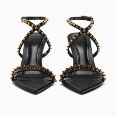 Mid Low Open Toes Stiletto Rivet Studded Heels