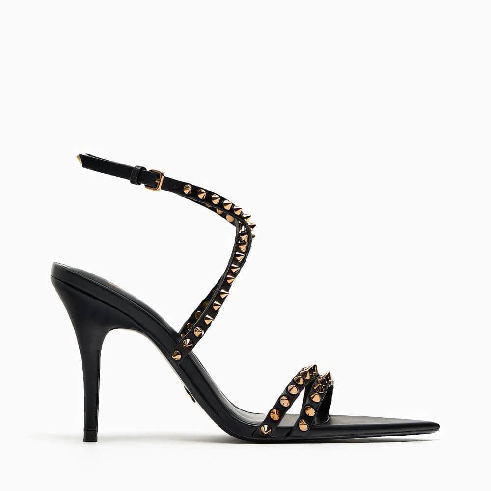 Mid Low Open Toes Stiletto Rivet Studded Heels