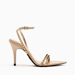 Mid Low Open Toes Stiletto Rivet Studded Heels