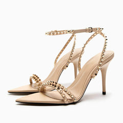 Mid Low Open Toes Stiletto Rivet Studded Heels EU 34 / PeachPuff / 9CM