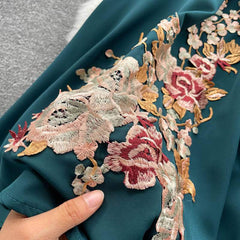 Mid-Sleeve Floral Embroidered Vintage Midi Dress