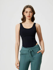 Millennia Round Neck Wide Strap Active Tank with Detachable Chest Pads Black / 4