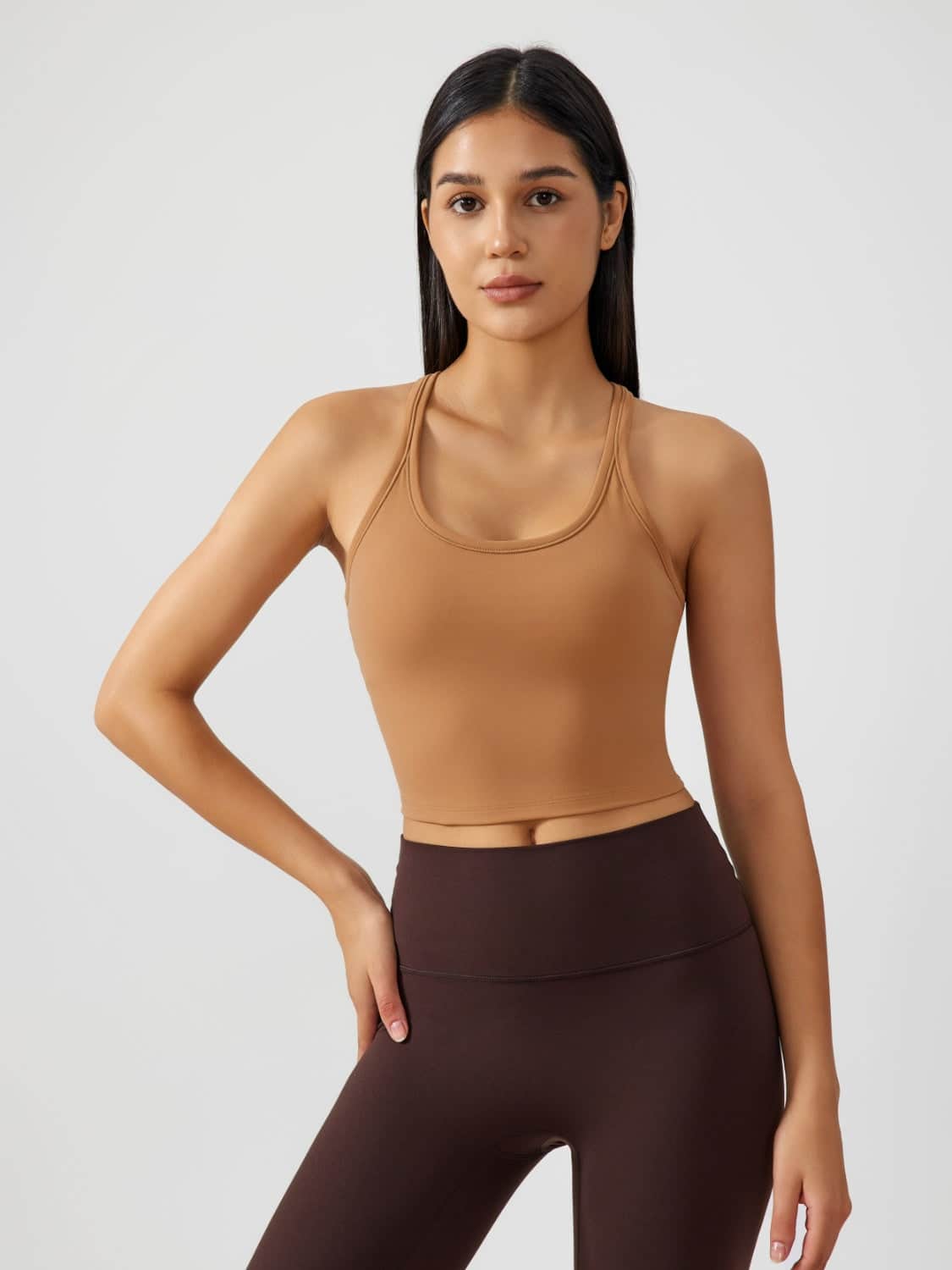 Millennia Scoop Neck Active Tank with Detachable Chest Pads Caramel / 4