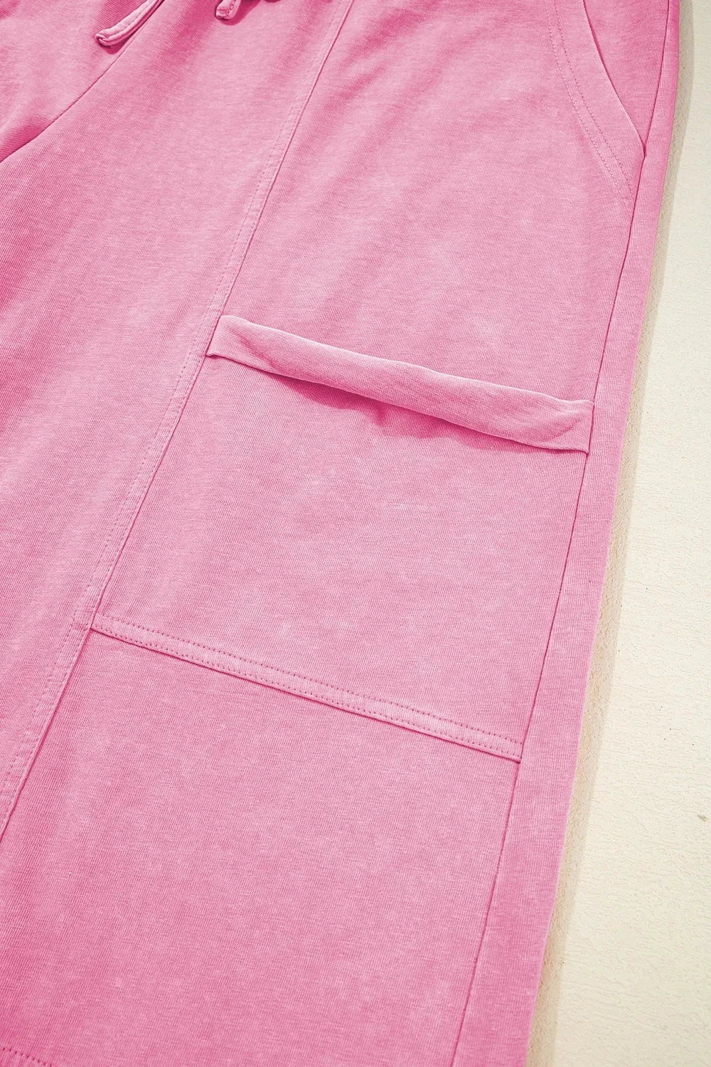 Mineral Wash Exposed Seam Drawstring High Waist Wide Leg Cargo Pants