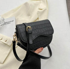 Mini Crocodile Pattern Crossbody Bag Black