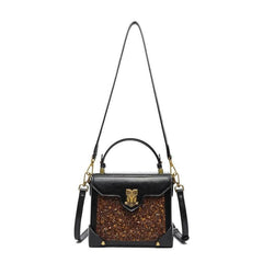 Mini Owl Decor Chain Flap Square Bag with Rhinestone Brown