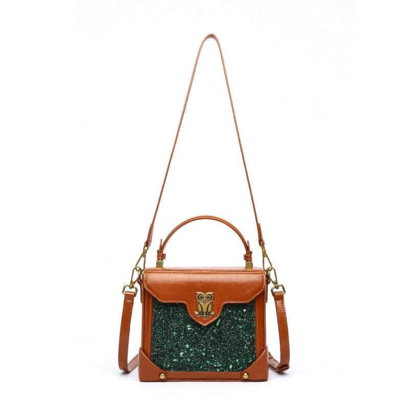 Mini Owl Decor Chain Flap Square Bag with Rhinestone Green