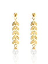 Minimalist Gold Leaf Tassel Pearl Earrings White / Clip On