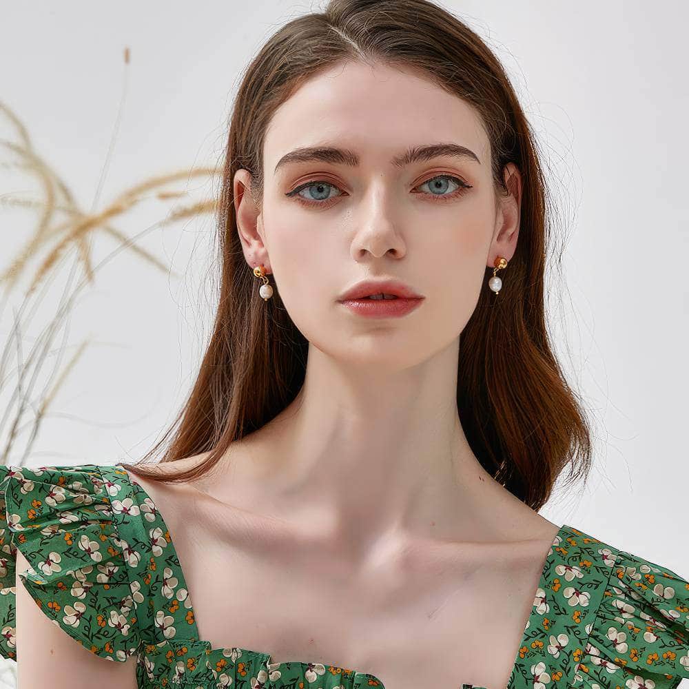 Minimalist Gold-Studded Pearl Earrings White / Clip On