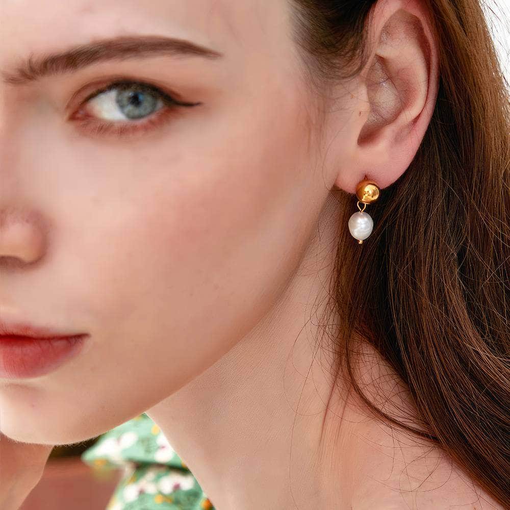 Minimalist Gold-Studded Pearl Earrings White / Clip On