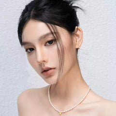 Minimalist Pearl Necklace with Gold Heart Charm White