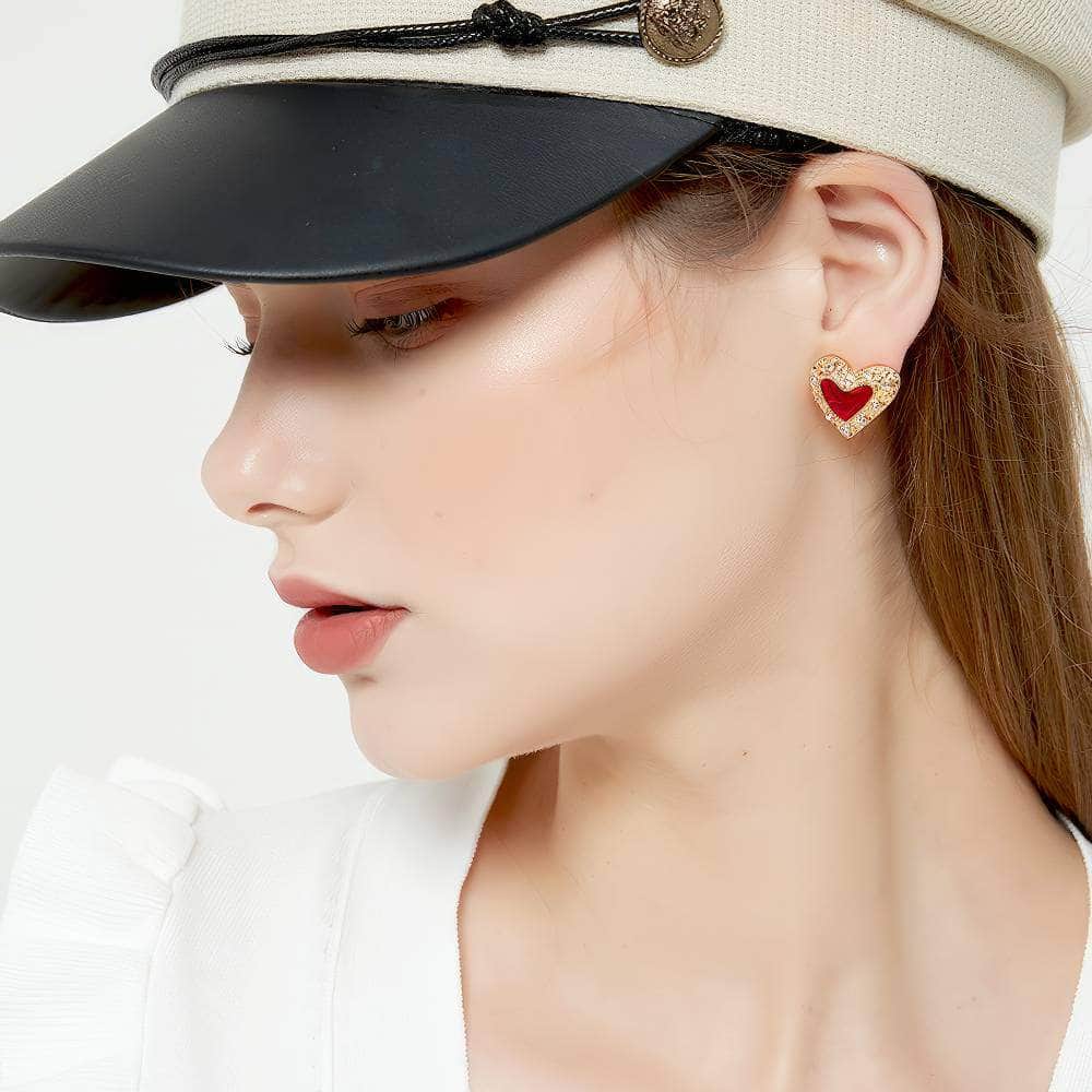 Minimalist Rhinestone Heart Stud Enamel Earrings