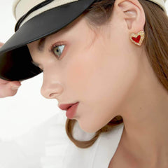 Minimalist Rhinestone Heart Stud Enamel Earrings