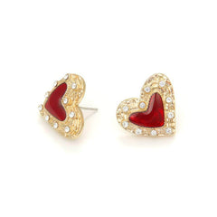 Minimalist Rhinestone Heart Stud Enamel Earrings