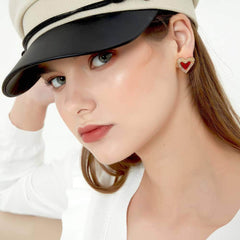 Minimalist Rhinestone Heart Stud Enamel Earrings