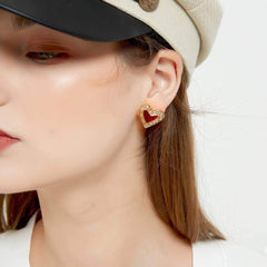 Minimalist Rhinestone Heart Stud Enamel Earrings