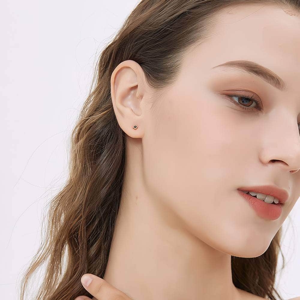 Minimalist Square Studded Crystal Emerald Earrings