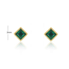 Minimalist Square Studded Crystal Emerald Earrings