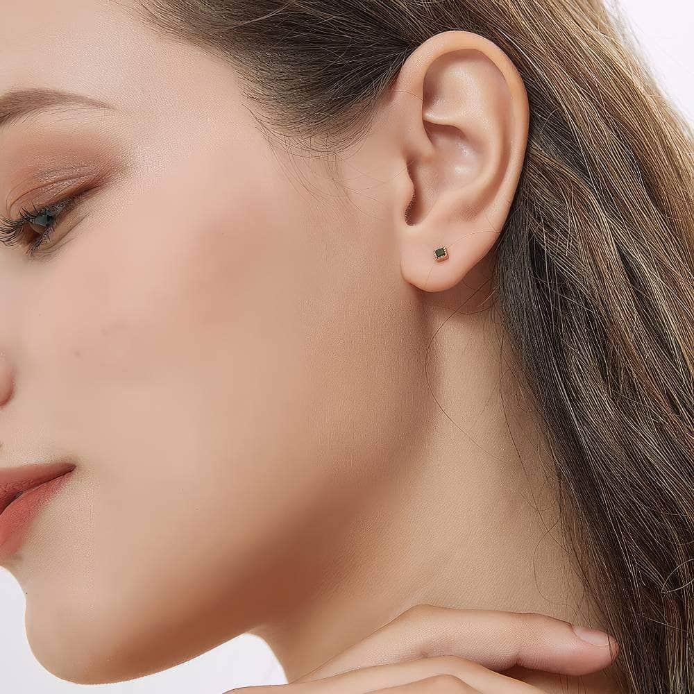 Minimalist Square Studded Crystal Emerald Earrings