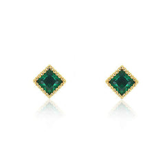 Minimalist Square Studded Crystal Emerald Earrings Green / Clip On