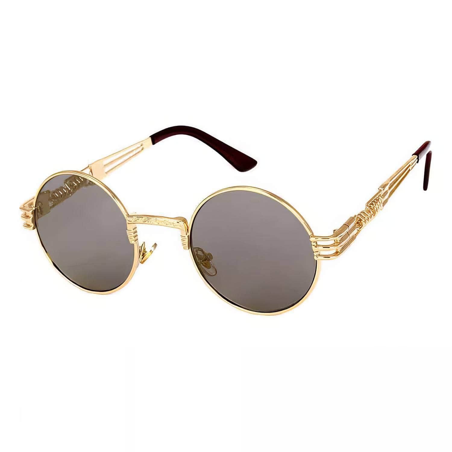 Mirror Lens Round Sunglasses Brown/Gold / Resin