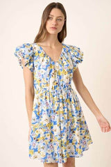 Mittoshop Floral V-Neck Cap Sleeve Mini Dress