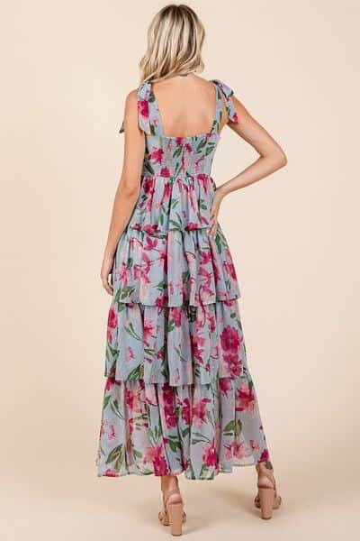 Mittoshop Layered Floral Sweetheart Neck Maxi Dress