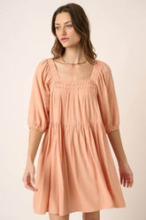 Mittoshop Pintuck Detail Tie Back Mini Dress Apricot / M