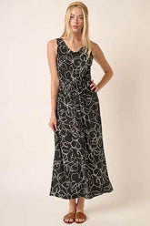 Mittoshop Side Slit Flower Print V-Neck Sleeveless Dress Black / S