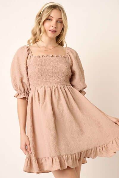 Mittoshop Smocked Ruffled Hem Half Sleeve Mini Dress