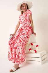 Mittoshop Tropical Print Top and Skirt Set CORAL / S
