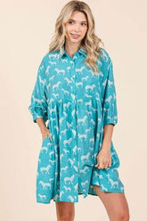 Mittoshop Zebra Print Button Down Shirt Mini Dress Seagreen / S